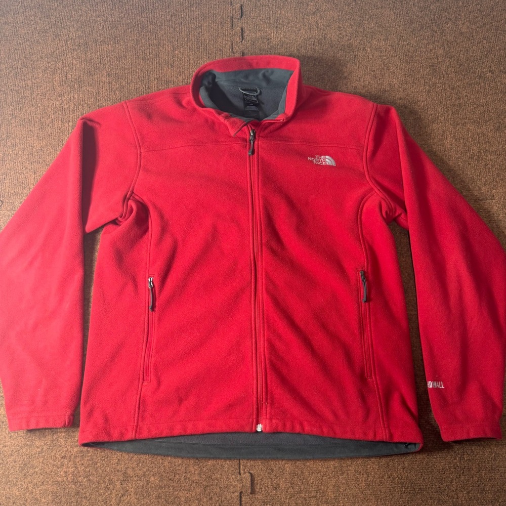 A- warm The North Face Mens Windwall Fleece Jacket Red Full Zip Large 1395